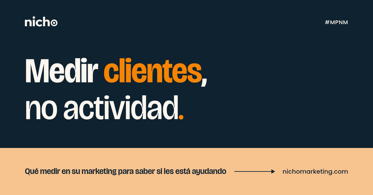 Portada del Laboratorio de Nicho Marketing con el texto Medir clientes, no actividad, sobre fondo azul oscuro.